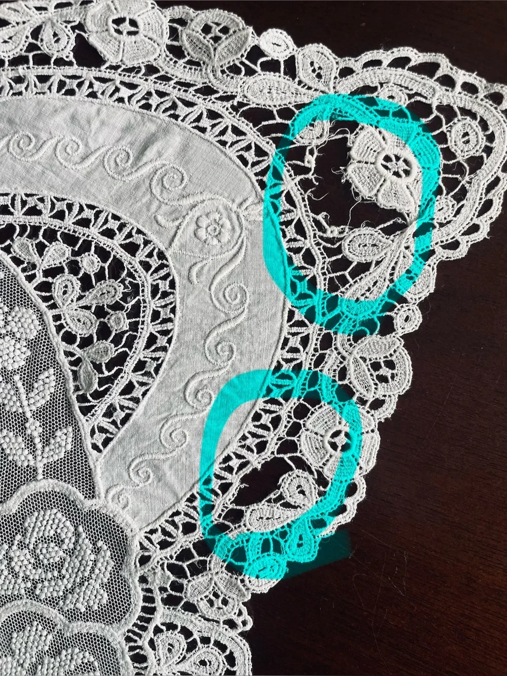 Antique Point de Gaze & Venise Table Runner Dresser Scarf White Handmade 60x17